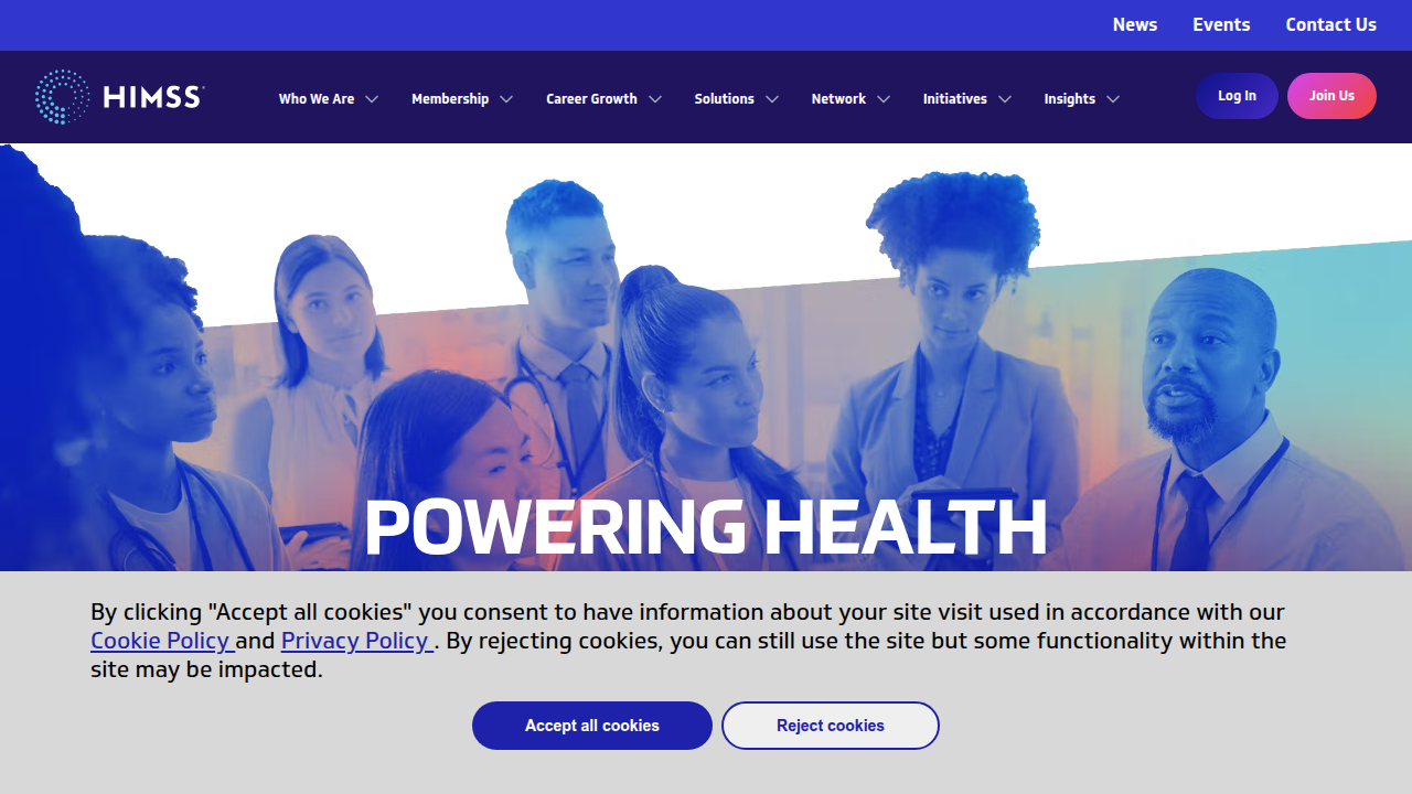 Screenshot of a leading healthcare information and management systems society, providing resources on regulatory compliance.