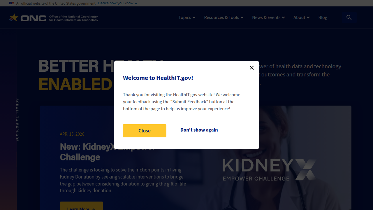 The HealthIT.gov website, an official U.S. government resource for health information technology, including interoperability standards like USCDI.