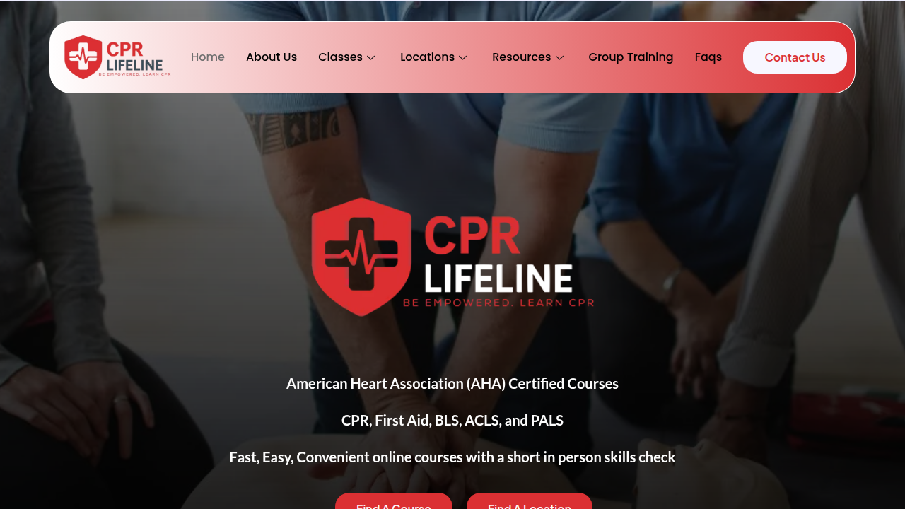 Screenshot of the CPR Lifeline website, an educational resource for cardiopulmonary resuscitation and emergency care.