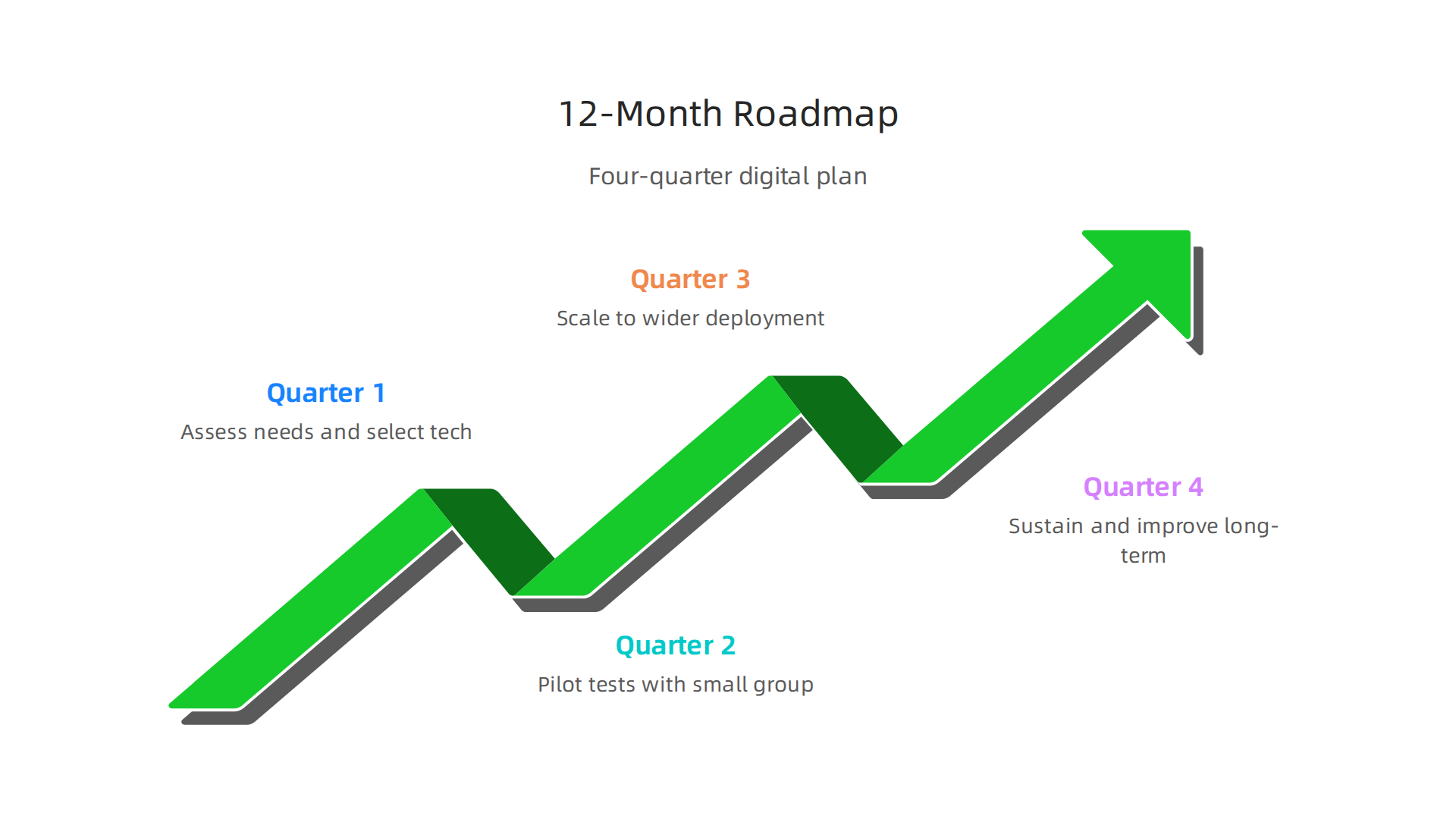 An infographic illustrating a four-quarter roadmap for digital transformation in senior care.
