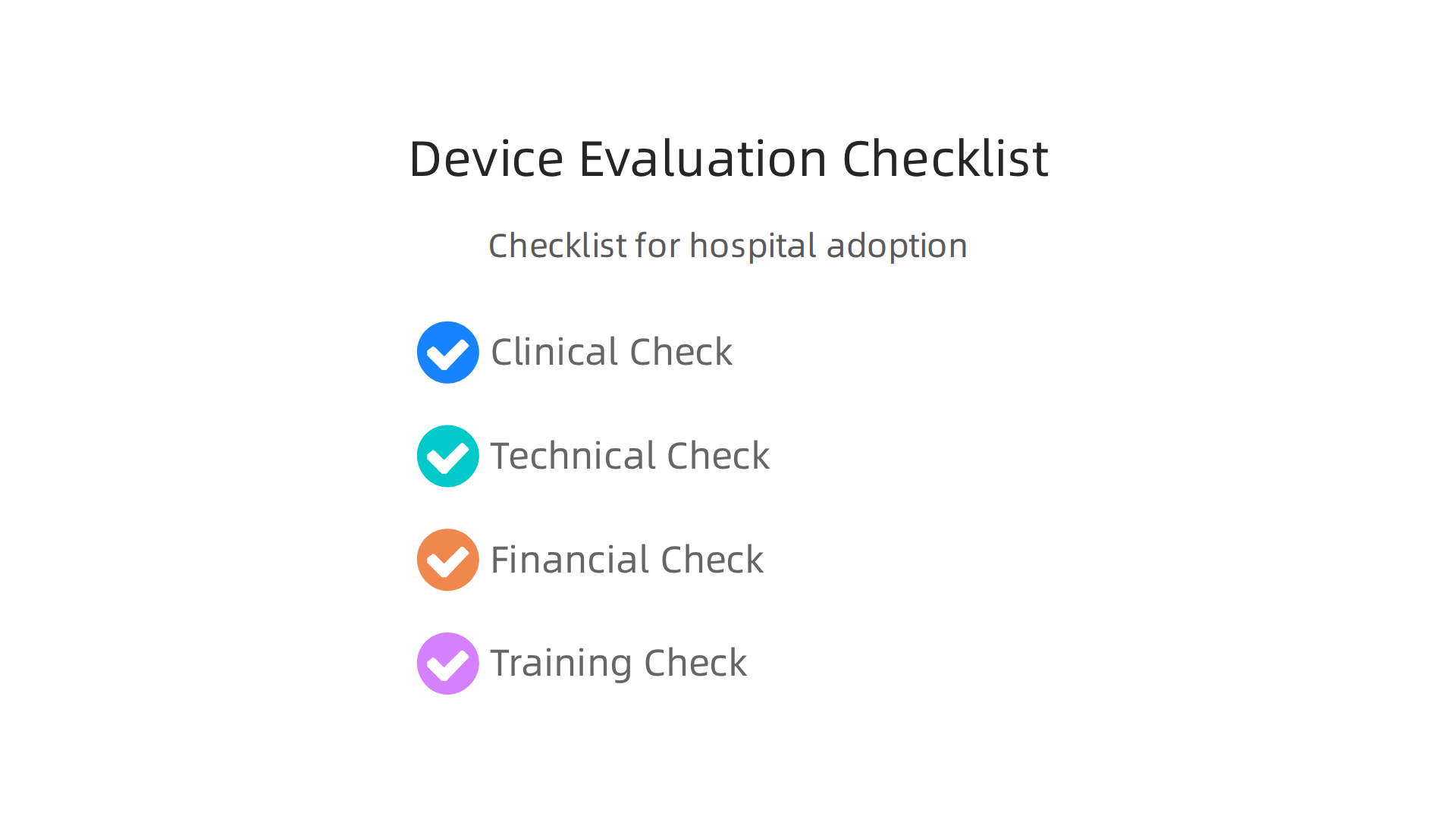 Checklist used by hospitals to evaluate new medical devices for suitability and integration.